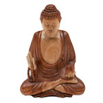 Wood sculpture, 'Peace of Buddha' - Balinese Hand-Carved Suar Wood Sculpture of Master Buddha