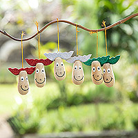 Wood holiday ornaments, 'Joyful Reindeer' (set of 6) - 6 Wood Holiday Reindeer Ornaments with Glitter Accents