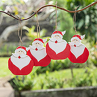 Wood holiday ornaments, 'Happy Santas' (set of 4) - Set of 4 Hand-Painted Wood Santa Holiday Ornaments