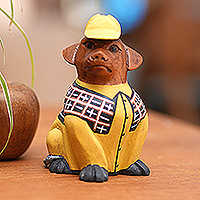 Wood figurine, 'Detective Dachshund' - Hand-Painted Detective Dachshund Suar Wood Figurine