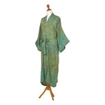 Men's batik rayon robe, 'Greenery' - Men's Patterned Batik Rayon Robe in Green Turquoise & Brown