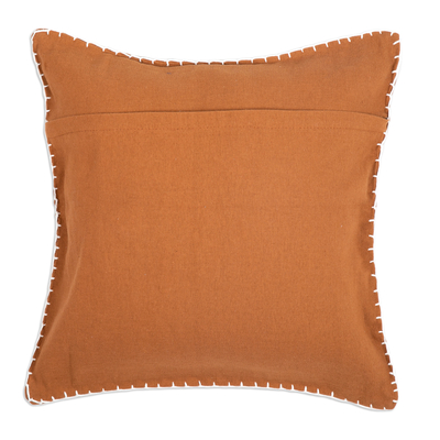 Cotton cushion cover, 'Tropical Ginger' - Embroidered Ginger Cotton Cushion Cover with Tree Motif
