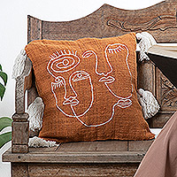Cotton cushion cover, 'Sunrise Picasso' - Picasso-Inspired Embroidered Sunrise Cotton Cushion Cover