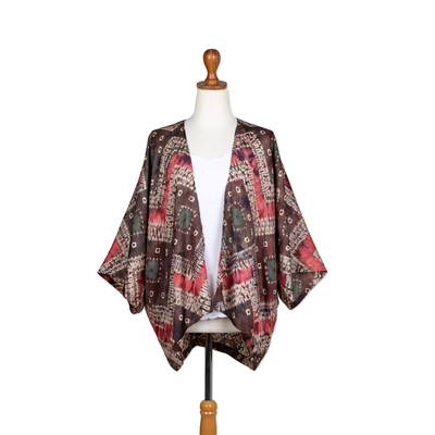 Kimonojacke aus Batikseide - Handgewebte Kimono-Jacke aus Seide mit geometrischen Batik-Motiven