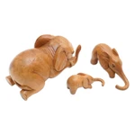 Wood hanging sculpture, 'Family Fun' (set of 3) - Hand-Carved Elephant Suar Wood Sculptures (Set of 3)