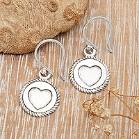 Sterling silver dangle earrings, 'Dainty Heart' - Sterling Silver Dangle Earrings with Heart Motif from Bali