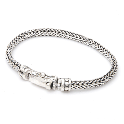 Men's sterling silver chain bracelet, 'Gallant Bonds' - Men's Polished Sterling Silver Foxtail Chain Bracelet