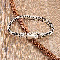 Men's sterling silver chain bracelet, 'Hero's Vibe' - Men's Polished Sterling Silver Wheat Chain Bracelet