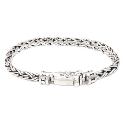 Men's sterling silver chain bracelet, 'Hero's Vibe' - Men's Polished Sterling Silver Wheat Chain Bracelet
