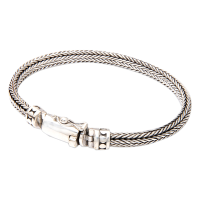 Men's sterling silver chain bracelet, 'Magnificent Halo' - Men's Polished Sterling Silver Naga Chain Bracelet