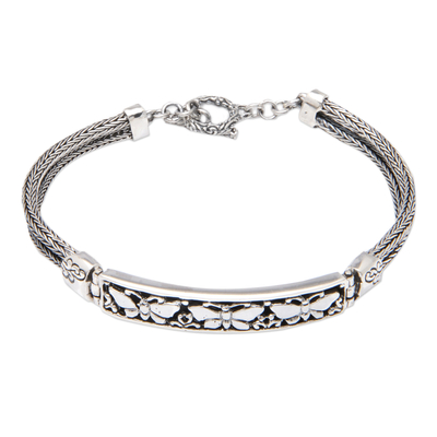 Sterling silver pendant bracelet, 'Butterfly Runway' - Butterfly-Themed Sterling Silver Pendant Bracelet from Bali