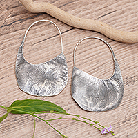 Sterling silver hoop earrings, 'Style Lock' - Textured Finished Minimalist Sterling Silver Hoop Earrings