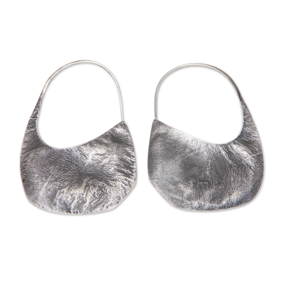 Pendientes aro plata de ley - Pendientes de aro minimalistas de plata de ley con acabado texturizado