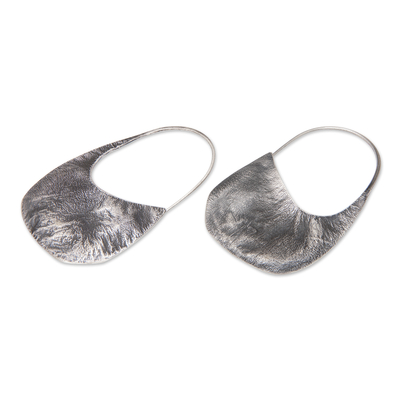 Pendientes aro plata de ley - Pendientes de aro minimalistas de plata de ley con acabado texturizado