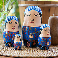 Recycled teak nesting dolls, 'Batik Matryoshka' (set of 4) - 4 Recycled Teakwood Nesting Dolls with Javanese Batik Motifs
