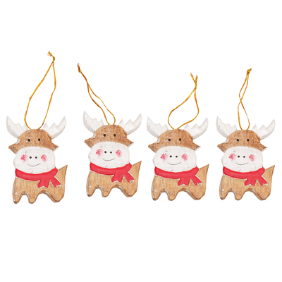Wood ornaments, 'Tiny Deer' (set of 4) - Set of 4 Hand-Painted Holiday Deer Albesia Wood Ornaments