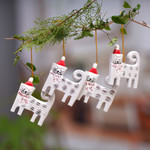 Wood ornaments, 'Christmas Kitten' (set of 4) - Set of 4 Hand-Painted Wood Cat Christmas Ornaments from Bali