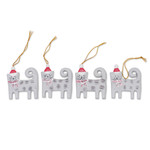 Wood ornaments, 'Christmas Kitten' (set of 4) - Set of 4 Hand-Painted Wood Cat Christmas Ornaments from Bali