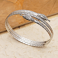 Sterling silver bangle bracelet, 'Snake Directions'