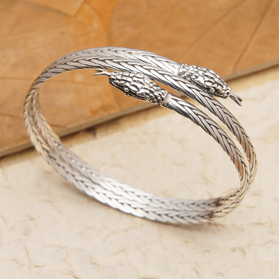 Sterling silver bangle bracelet, 'Snake Directions' - Traditional Snake-Themed Sterling Silver Bangle Bracelet
