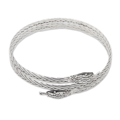 Pulsera esclava de plata de ley - Brazalete tradicional de plata de ley con temática de serpiente