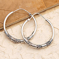 Sterling silver hoop earrings, 'Mystic Cycles'