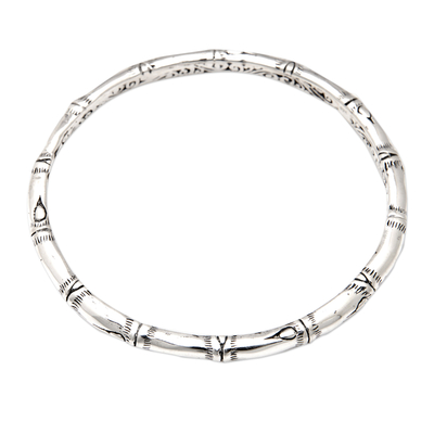 Sterling silver bangle bracelet, 'Bamboo Vibes' - Bamboo Themed Sterling Silver Bangle Bracelet Made in Bali