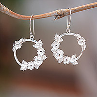 Sterling silver dangle earrings, 'Blooming Union' - Polished Floral Sterling Silver Dangle Earrings from Bali