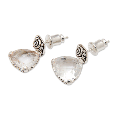 White quartz dangle earrings, 'Only Love' - Polished Dangle Earrings with 11-Carat White Quartz Gems