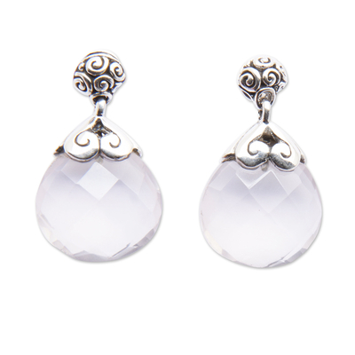 Rose quartz dangle earrings, 'Romance Drop' - Drop-Shaped 13-Carat Rose Quartz Dangle Earrings