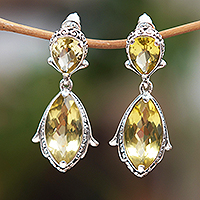 Lemon quartz dangle earrings, 'Imperial Bliss' - 17-Carat Pear and Marquise Lemon Quartz Dangle Earrings
