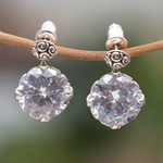 Cubic zirconia button earrings, 'White Mystique' - Sterling Silver Button Earrings with Cubic Zirconia