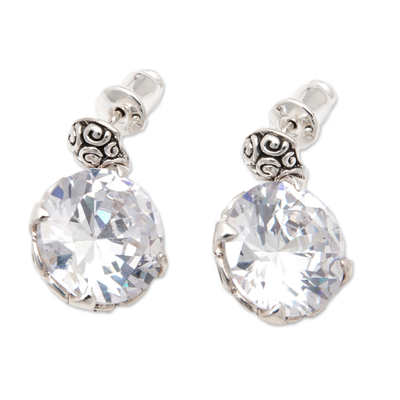 Cubic zirconia button earrings, 'White Mystique' - Sterling Silver Button Earrings with Cubic Zirconia