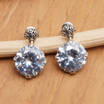 Cubic zirconia button earrings, 'White Mystique' - Sterling Silver Button Earrings with Cubic Zirconia