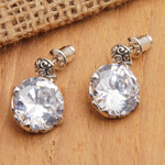 Cubic zirconia button earrings, 'White Mystique' - Sterling Silver Button Earrings with Cubic Zirconia