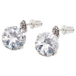 Cubic zirconia button earrings, 'White Mystique' - Sterling Silver Button Earrings with Cubic Zirconia