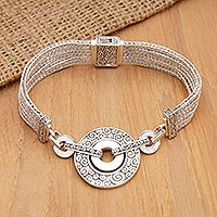 Sterling silver pendant bracelet, 'Ancestral Harmony' - Balinese Traditional Sterling Silver Pendant Bracelet