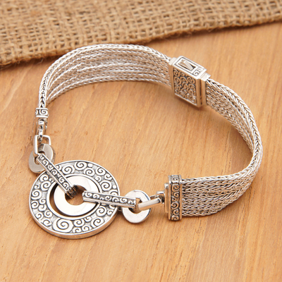 Sterling silver pendant bracelet, 'Ancestral Harmony' - Balinese Traditional Sterling Silver Pendant Bracelet