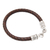 Men's leather braided wristband bracelet, 'Buddha Curl Wavy' - Men's Leather Braided Bracelet with Sterling Silver Clasp (image 2b) thumbail