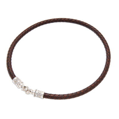 Geflochtenes Wickelarmband aus Leder für Herren - Herren-Wickelarmband aus geflochtenem Leder mit Verschluss aus 925er Silber