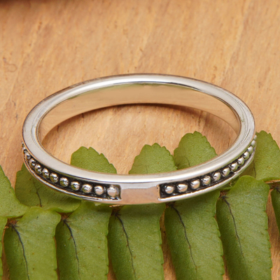 Sterling silver band ring, 'Indonesia Dots' - Classic Oxidized and High-Polished Sterling Silver Band Ring