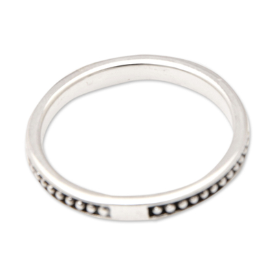 Sterling silver band ring, 'Indonesia Dots' - Classic Oxidized and High-Polished Sterling Silver Band Ring