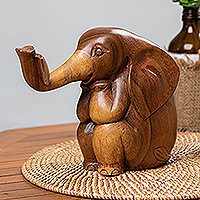 Wood sculpture, 'Bookworm Elephant'
