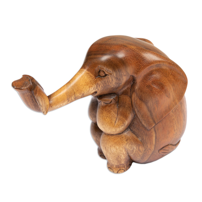 Wood sculpture, 'Bookworm Elephant' - Sculpture of an Elephant Reading a Book Hand-Carved in Wood