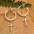 Sterling silver half-hoop earrings, 'Balance Cross' - Cross-Themed Modern Sterling Silver Half-Hoop Earrings (image 2) thumbail