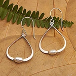Modern Peach-Toned Cultured Pearl Dangle Earrings, 'Ocean Core'