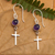 Amethyst dangle earrings, 'Heavenly Purple' - Polished Cross-Themed Amethyst Dangle Earrings from Bali (image 2) thumbail