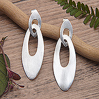 Sterling silver dangle earrings, 'Distinguished Oval'