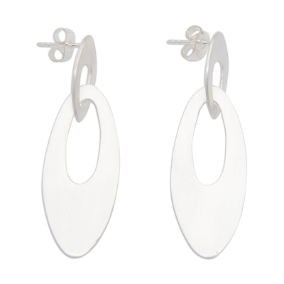 Sterling silver dangle earrings, 'Distinguished Oval' - Modern Oval-Shaped Sterling Silver Dangle Earrings