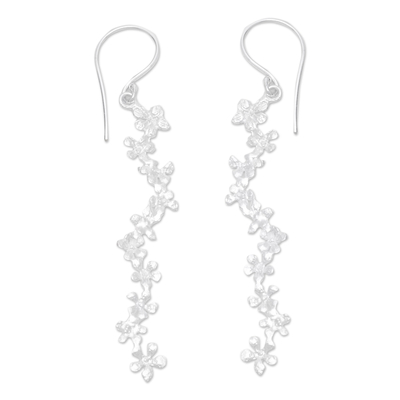 Sterling silver dangle earrings, 'Holy Spring' - Brushed-Satin Finish Floral Sterling Silver Dangle Earrings